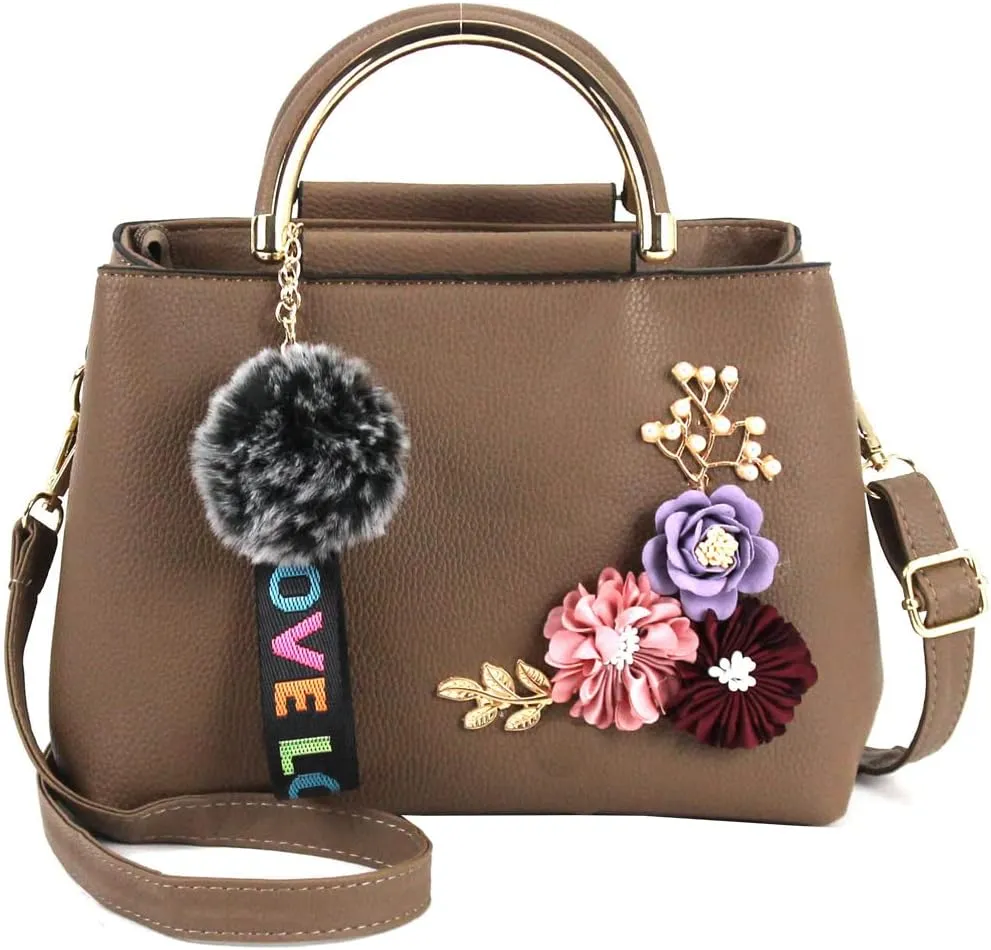 Dayfine Women Satchel Bag 3D Floral Purse Top Handle Bag PU Leather Shoulder Bag Small Handbag Spring Crossbody Bag