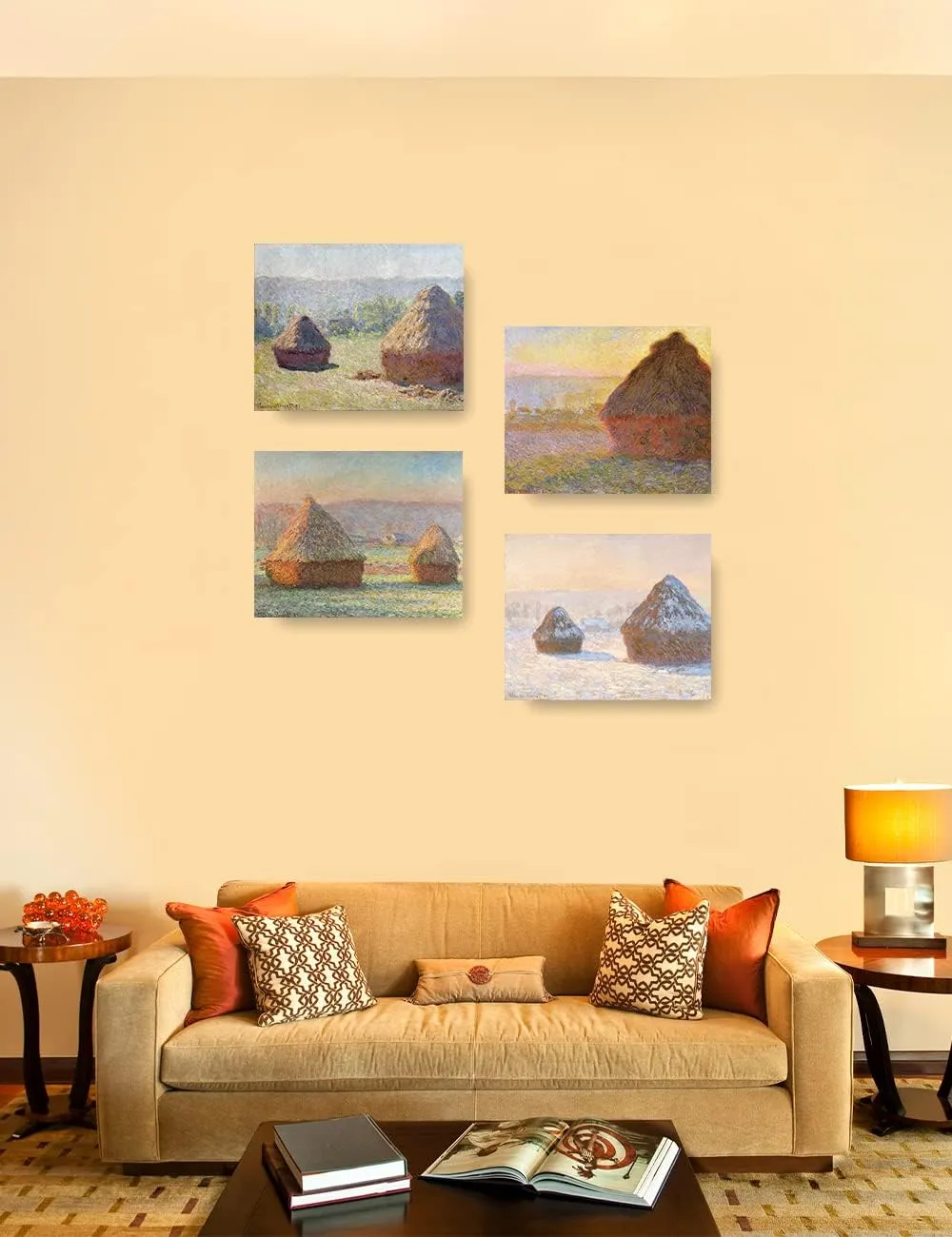 DECORARTS - Haystacks Series Series(Quadruple), Claude Monet Art Reproduction. Giclee Canvas Prints Wall Art for Home Decor 20x16, 4pcs/set
