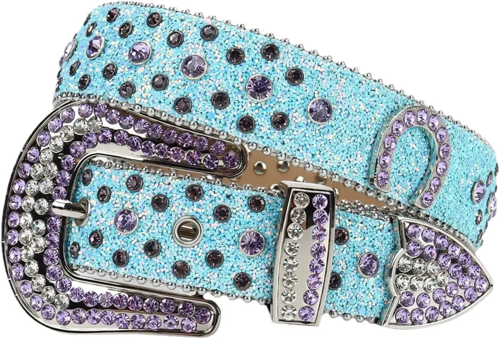 Deepsko Women'S Men'S Shiny Belt Leather Rivet Belt R13 44inch (Waist 34-36)