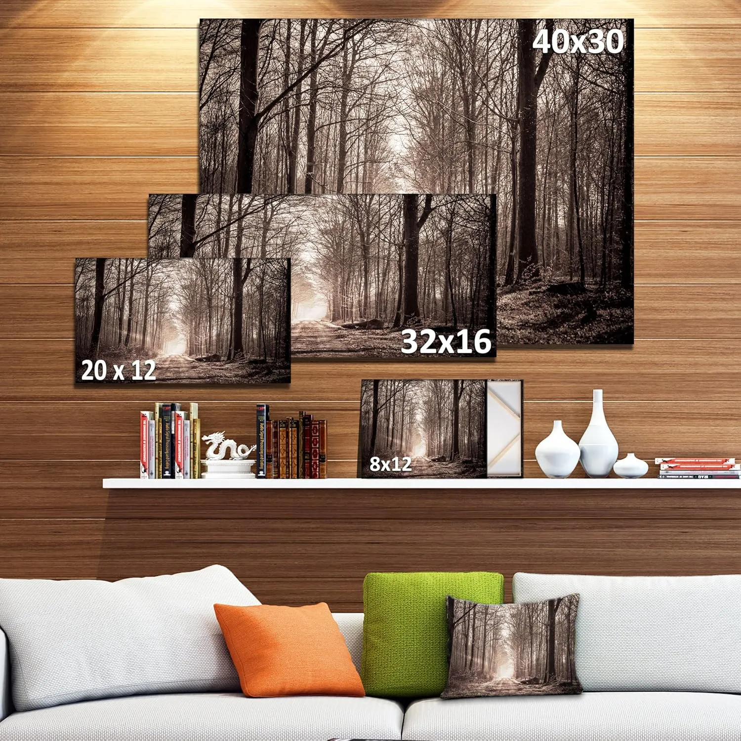 Designart PT9346-32-16 Forest Trail in Sepia-Landscape Photography Canvas Print-32x16, 32x16, Black