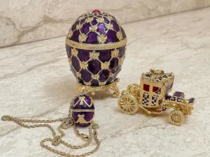 Designer HANDMADE Purple Faberge Egg Trinket Holder   Faberge egg Pendant style Necklace Pure Gold decor Austrian Crystal Diamond Gemstone HANDSET Faberge Egg Gold Anniversary gifts for her Christmas