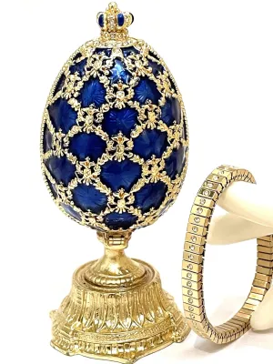 Designer St Petersburgh Faberge style Egg HANDMADE Fabergé Egg & Bracelet Pure GOLD decor Austrian Crystal Diamond HANDMADE Faberge Egg CULTURAL IMPERIAL GRANDEUR WISDOM Mens gift for someone special