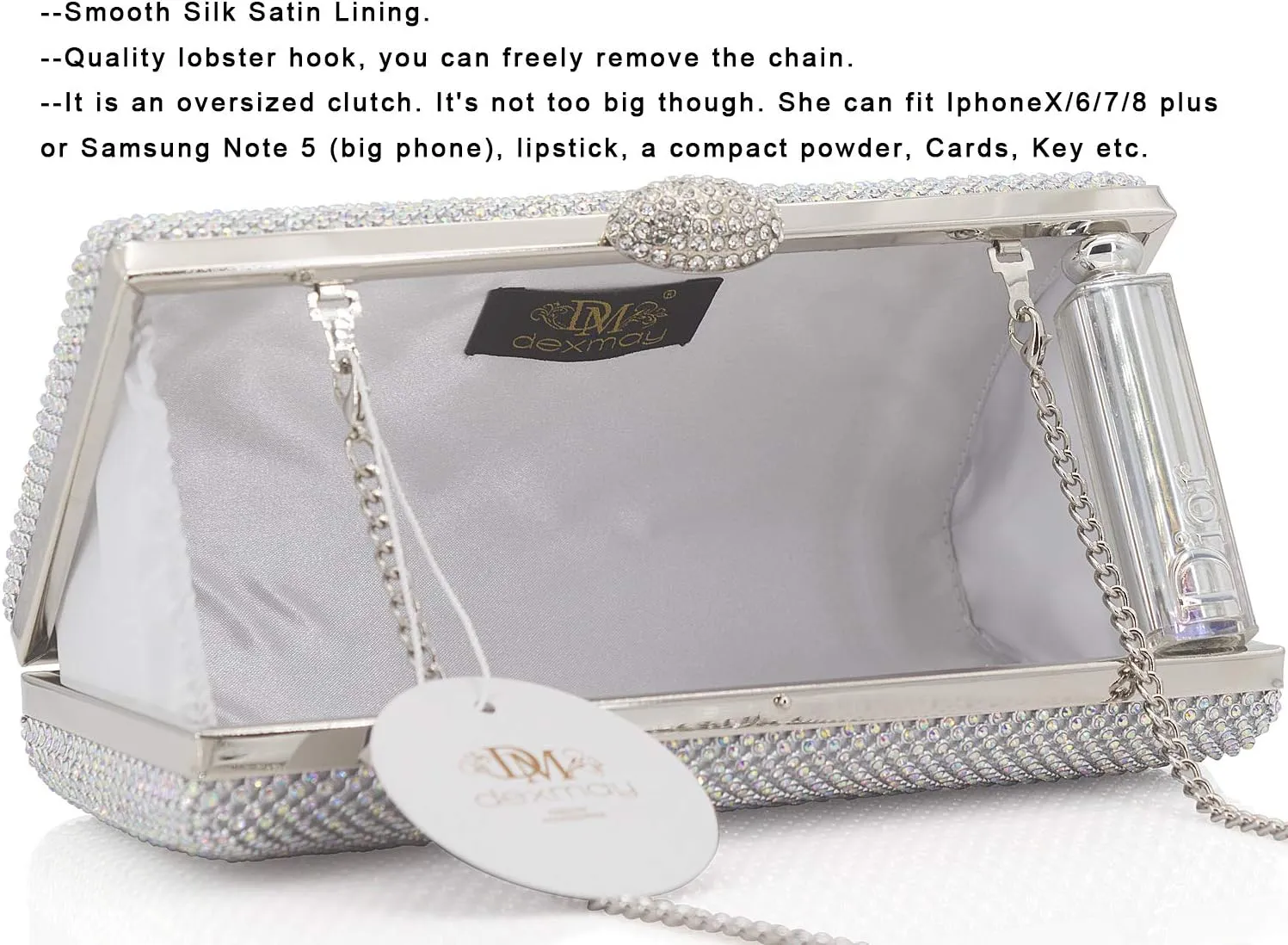 Dexmay Large Rhinestone Purse with Crystal Clasp Evening Clutch Bag Formal Party Handbag