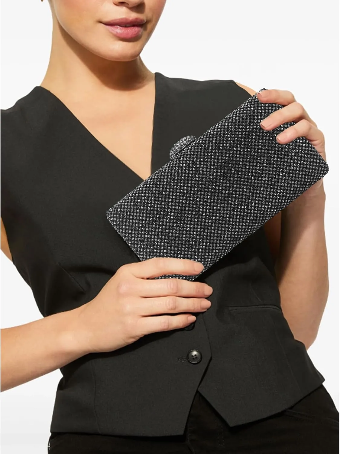 Dexmay Large Rhinestone Purse with Crystal Clasp Evening Clutch Bag Formal Party Handbag