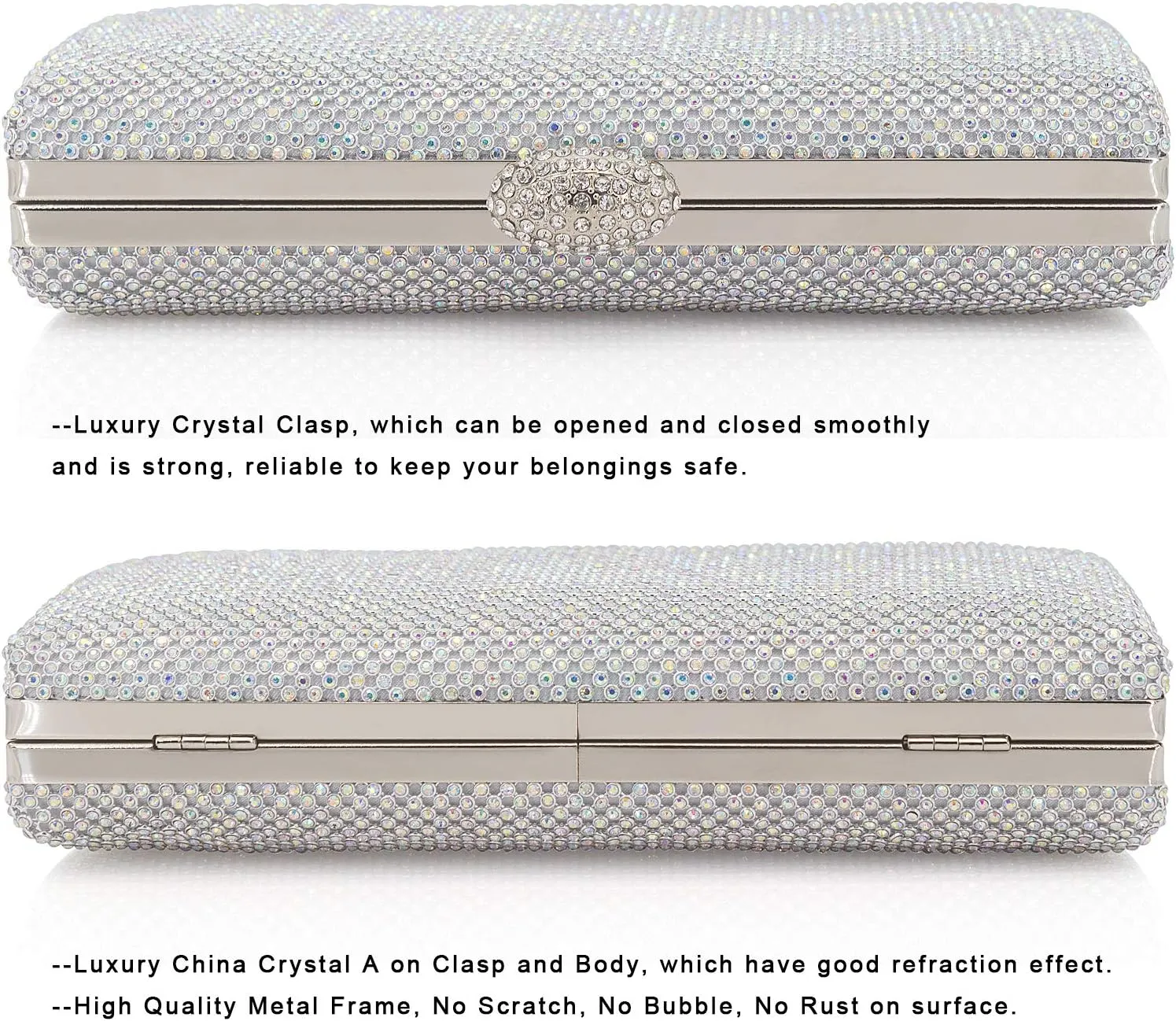 Dexmay Large Rhinestone Purse with Crystal Clasp Evening Clutch Bag Formal Party Handbag