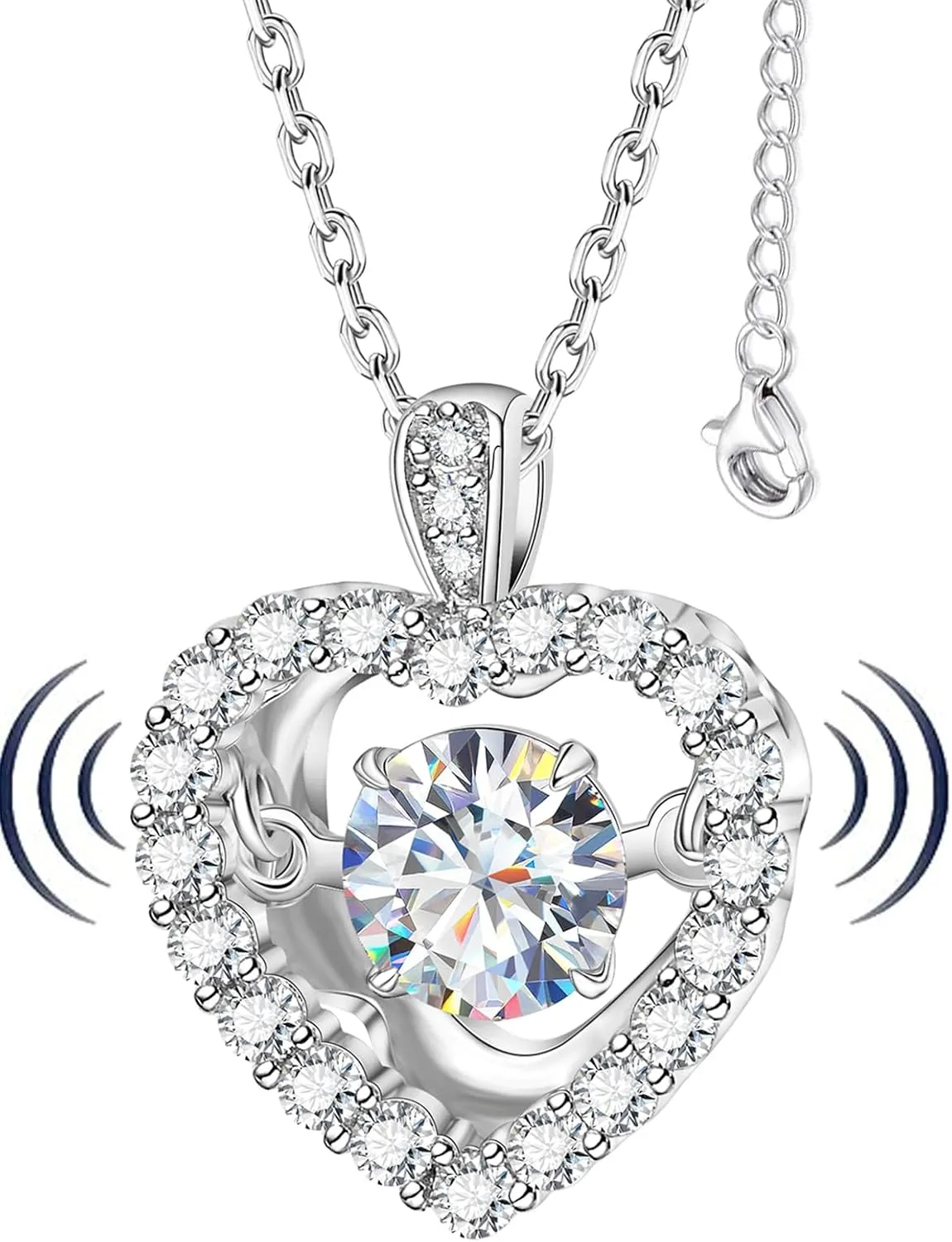 Diamond Floating Necklace for Women,1Carat Moissanite Dancing Heart Pendant,Lab Diamond Heart Jewelry Love You Necklace Gift for Mother's Day Women Mom