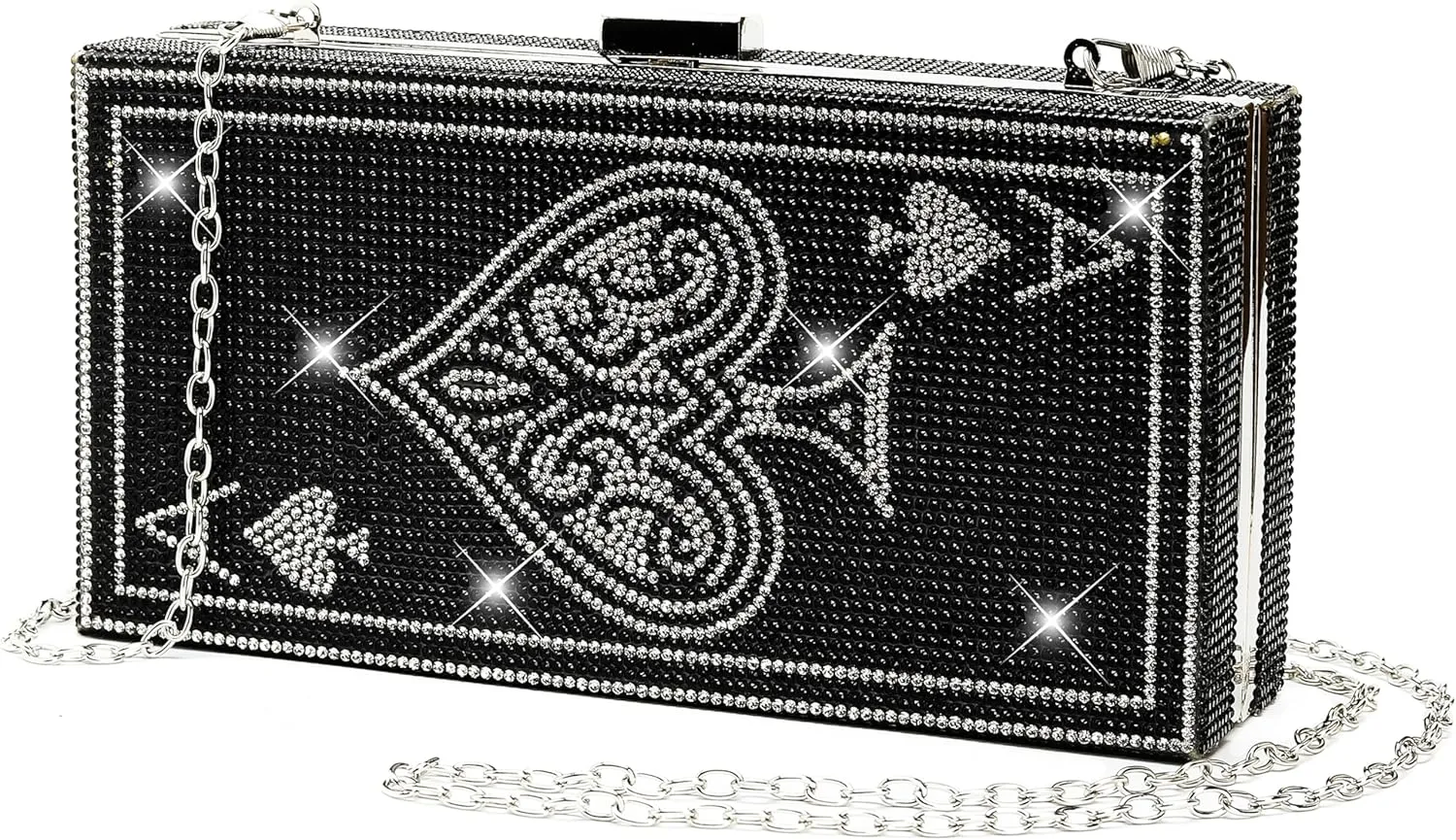 Diamond Sliver Crystal Evening Bag Rhinestone Bling Money Purses Poker Card Handbags Clutch For Party.