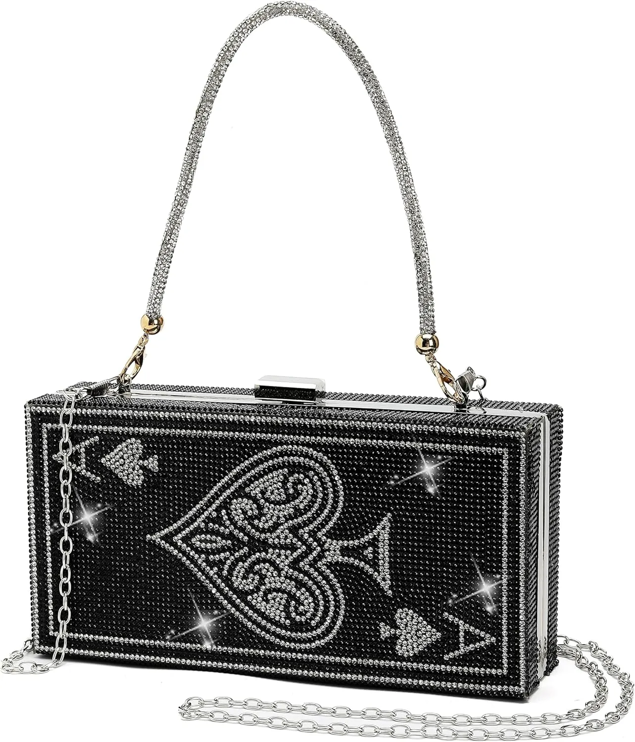 Diamond Sliver Crystal Evening Bag Rhinestone Bling Money Purses Poker Card Handbags Clutch For Party.