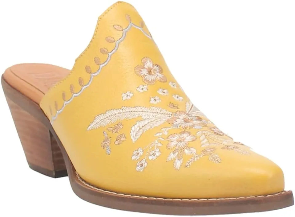 Dingo Womens Wildflower Floral Embroidered Round Toe Mule Casual Boots Mid Heel 2-3" - Off White
