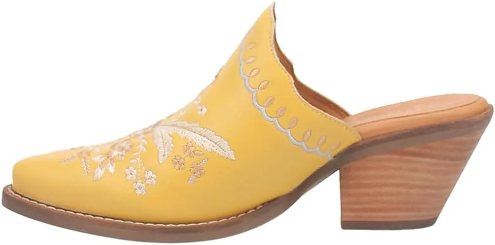 Dingo Womens Wildflower Floral Embroidered Round Toe Mule Casual Boots Mid Heel 2-3" - Off White