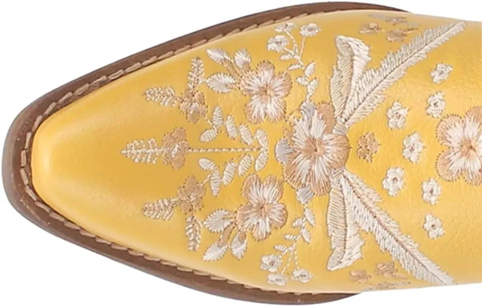 Dingo Womens Wildflower Floral Embroidered Round Toe Mule Casual Boots Mid Heel 2-3" - Off White