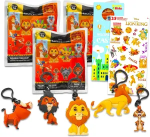Disney Lion King Blind Bag Party Favor 3 Pack - Bundle with 3 Lion King Keychain Mystery Figures Plus Stickers | Lion King Bag Clips for Kids, Boys, Girls