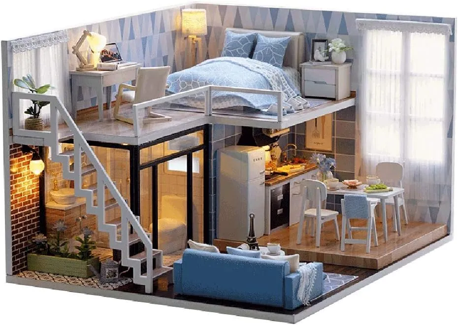 DIY Miniature with Furniture, DIY LED Wooden Kit Plus Dust Proof and Music Movement, Creative Room for Valentine's Day Gift