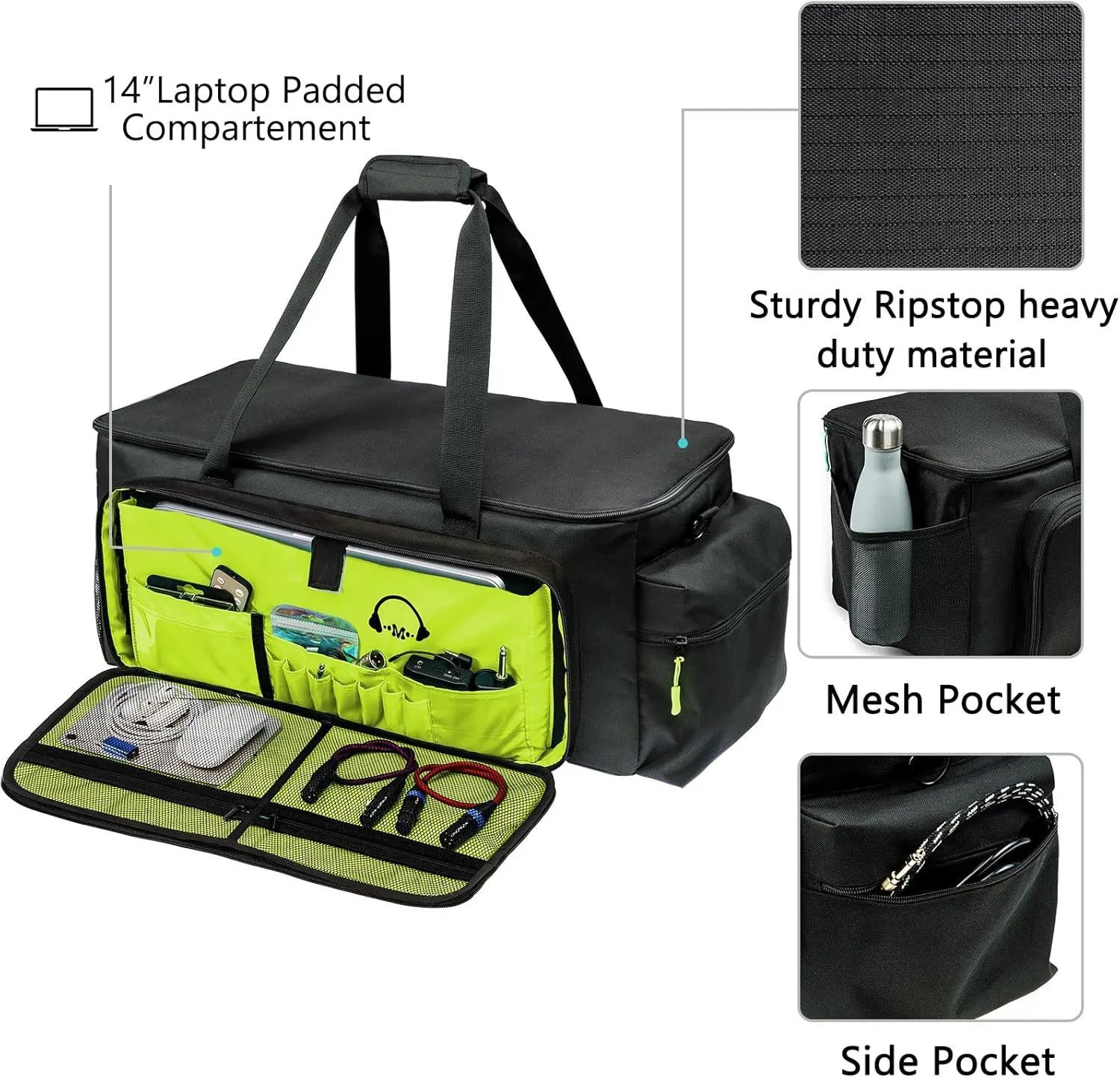 Dj Cable Bag-24 Large Dj Cable File Bag-Dj Cabel Organizer Case-Travel Gig Bag-DJ Gear Bag for Dj Accessories-Dj Equipment Case with Padded Bottom and Divdiers