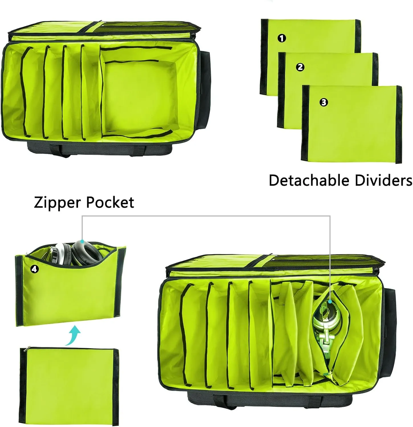 Dj Cable Bag-24 Large Dj Cable File Bag-Dj Cabel Organizer Case-Travel Gig Bag-DJ Gear Bag for Dj Accessories-Dj Equipment Case with Padded Bottom and Divdiers