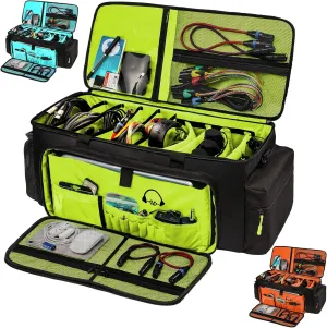 Dj Cable Bag-24 Large Dj Cable File Bag-Dj Cabel Organizer Case-Travel Gig Bag-DJ Gear Bag for Dj Accessories-Dj Equipment Case with Padded Bottom and Divdiers