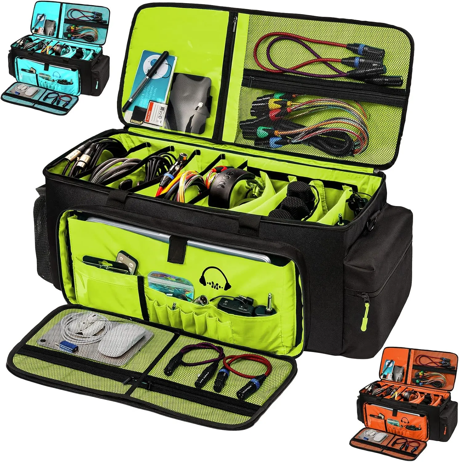 Dj Cable Bag-24 Large Dj Cable File Bag-Dj Cabel Organizer Case-Travel Gig Bag-DJ Gear Bag for Dj Accessories-Dj Equipment Case with Padded Bottom and Divdiers