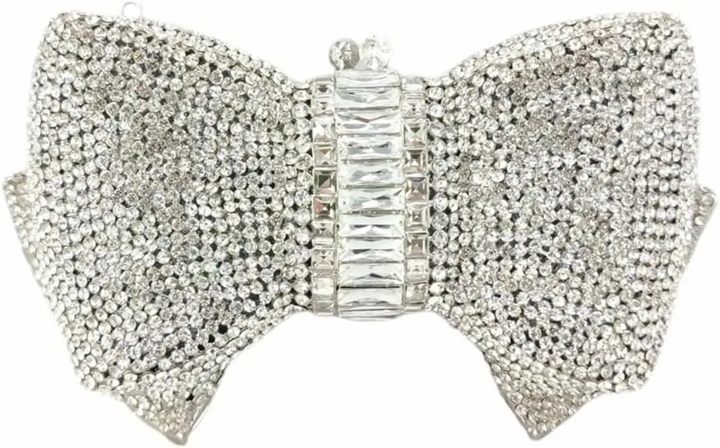 DJBM Sweet Bow Rhinestone Crystal Evening Clutch Diamond Evening Bags Purses and Handbags for Women Formal Party Wedding