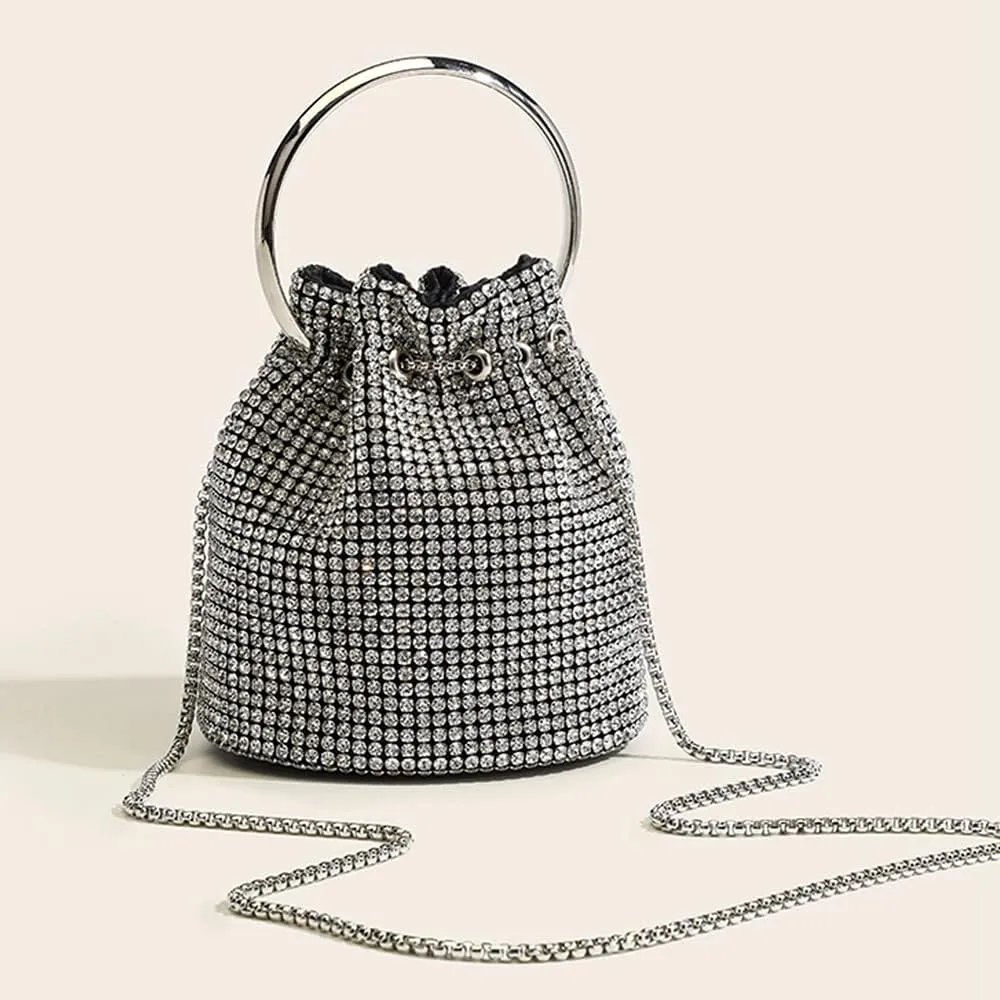 DJBM Women Full Diamonds Bucket Handbag Rhinestone Clutch Purse Evening Clutch for Women Party Prom Cocktail Wedding