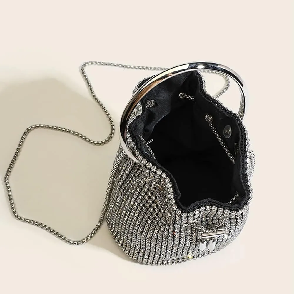DJBM Women Full Diamonds Bucket Handbag Rhinestone Clutch Purse Evening Clutch for Women Party Prom Cocktail Wedding