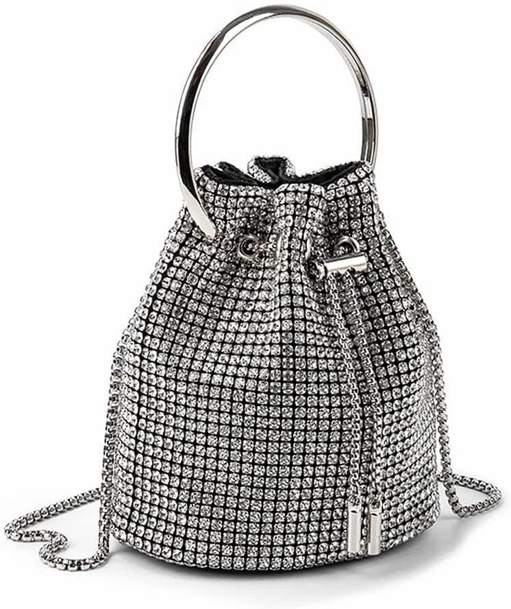 DJBM Women Full Diamonds Bucket Handbag Rhinestone Clutch Purse Evening Clutch for Women Party Prom Cocktail Wedding