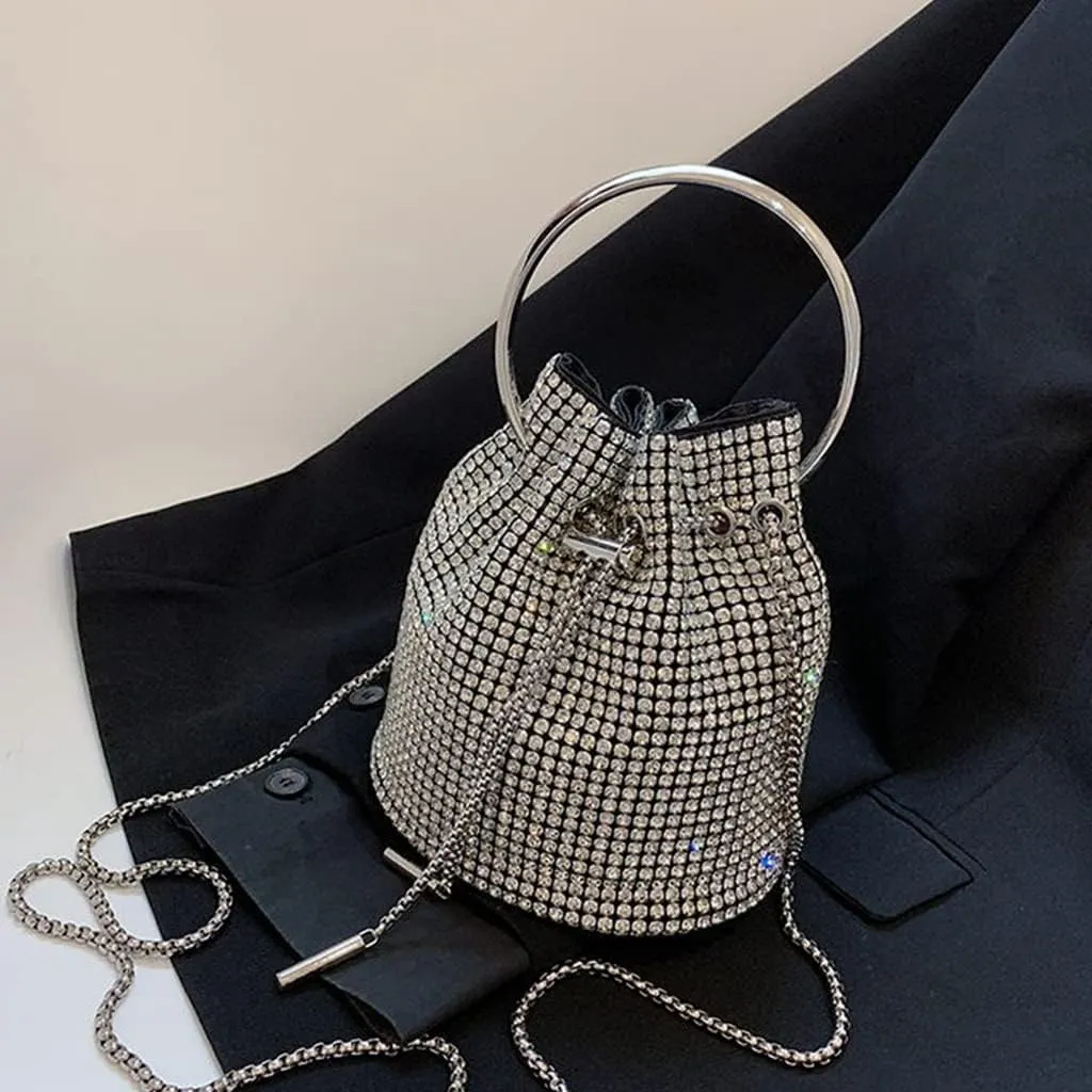 DJBM Women Full Diamonds Bucket Handbag Rhinestone Clutch Purse Evening Clutch for Women Party Prom Cocktail Wedding