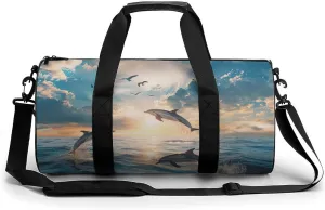 Dolphins Jumping in The Sea Gym Bag for Men Women Duffle Bags Travel Tote