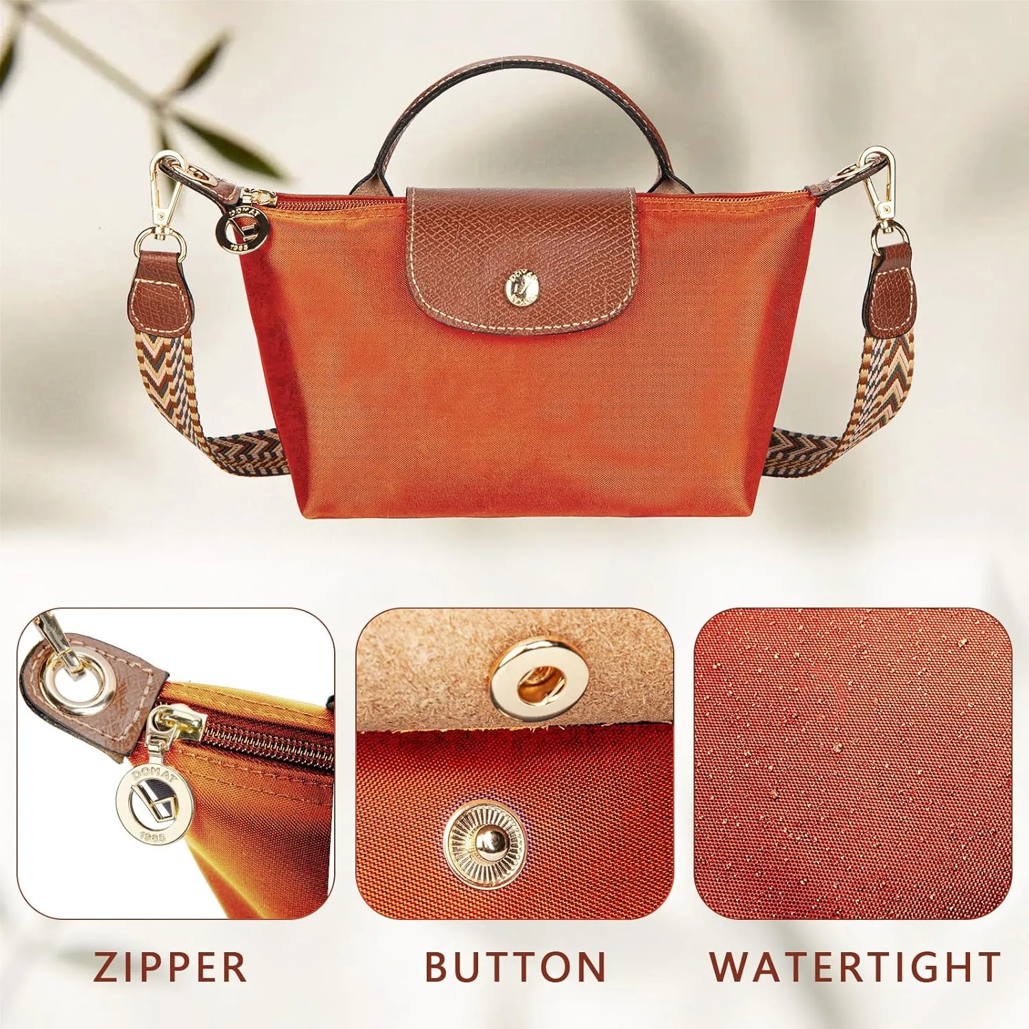 DOMAT Crossbody Bag for Women, Chic Lightweight Purse with Leather Top-handle, Compact Clutch Bag, Shoulder Handbag