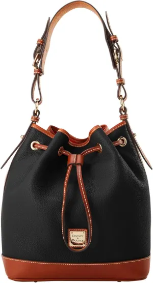 Dooney & Bourke Shoulder Bags, Pebble Grain Drawstring Leather Bucket Bags for Women - Black