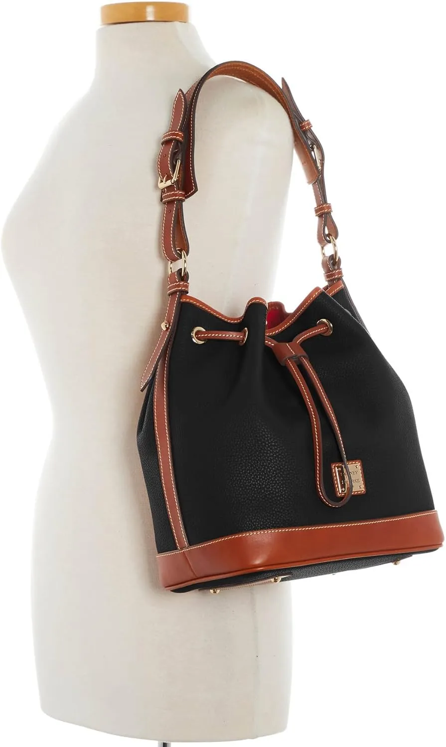 Dooney & Bourke Shoulder Bags, Pebble Grain Drawstring Leather Bucket Bags for Women - Black