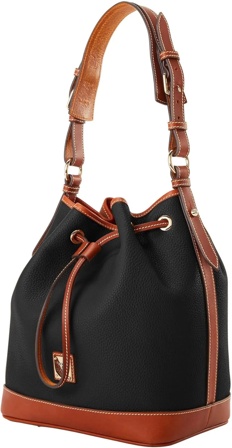 Dooney & Bourke Shoulder Bags, Pebble Grain Drawstring Leather Bucket Bags for Women - Black