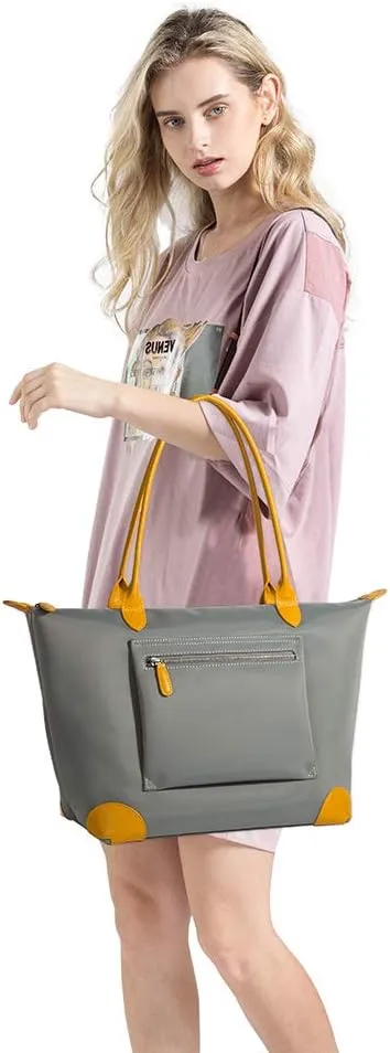 DORIS&JACKY Tote Bag For Women Large Lightweight Designer Leather Nylon Work Shoulder Bag And Foldable Travel Purse