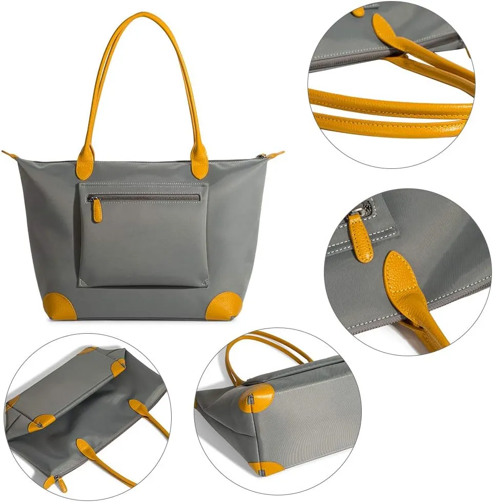 DORIS&JACKY Tote Bag For Women Large Lightweight Designer Leather Nylon Work Shoulder Bag And Foldable Travel Purse