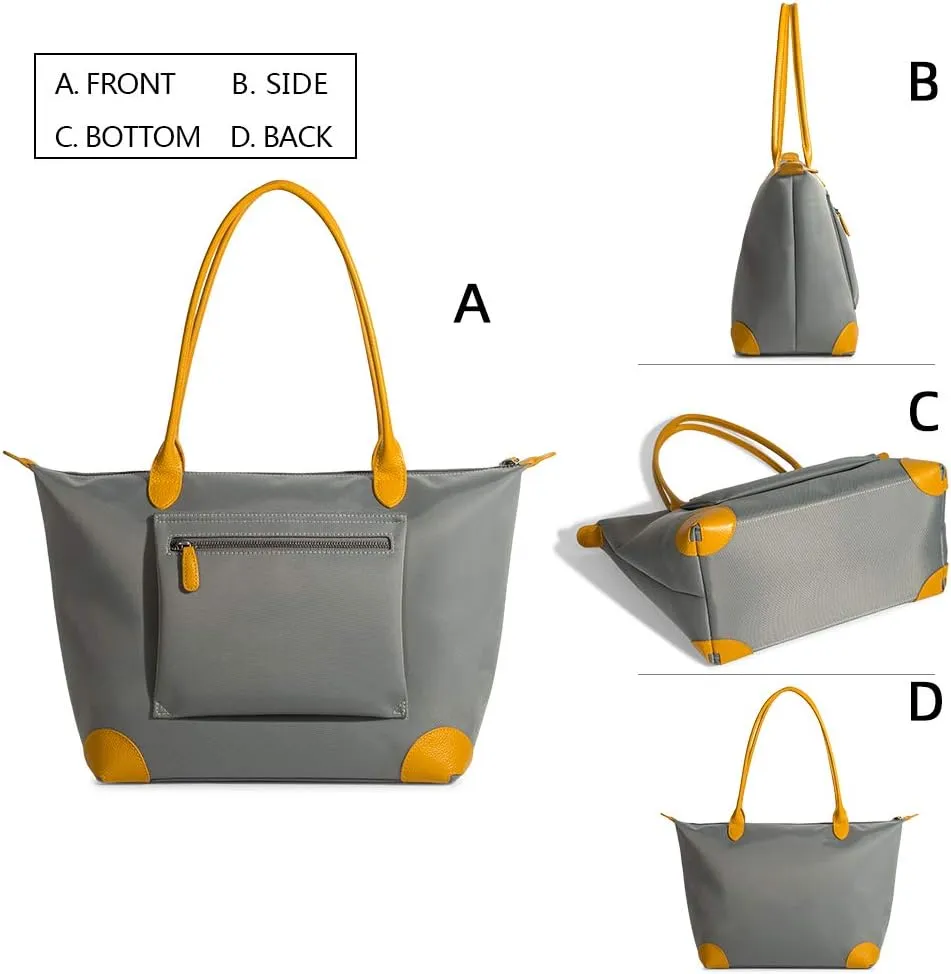 DORIS&JACKY Tote Bag For Women Large Lightweight Designer Leather Nylon Work Shoulder Bag And Foldable Travel Purse