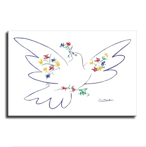 Dove of Peace Art Print By Pablo Picasso Poster Print Canvas Painting Wall Art for Living Room Bedroom Office Decoration (24×36inch_Framed)
