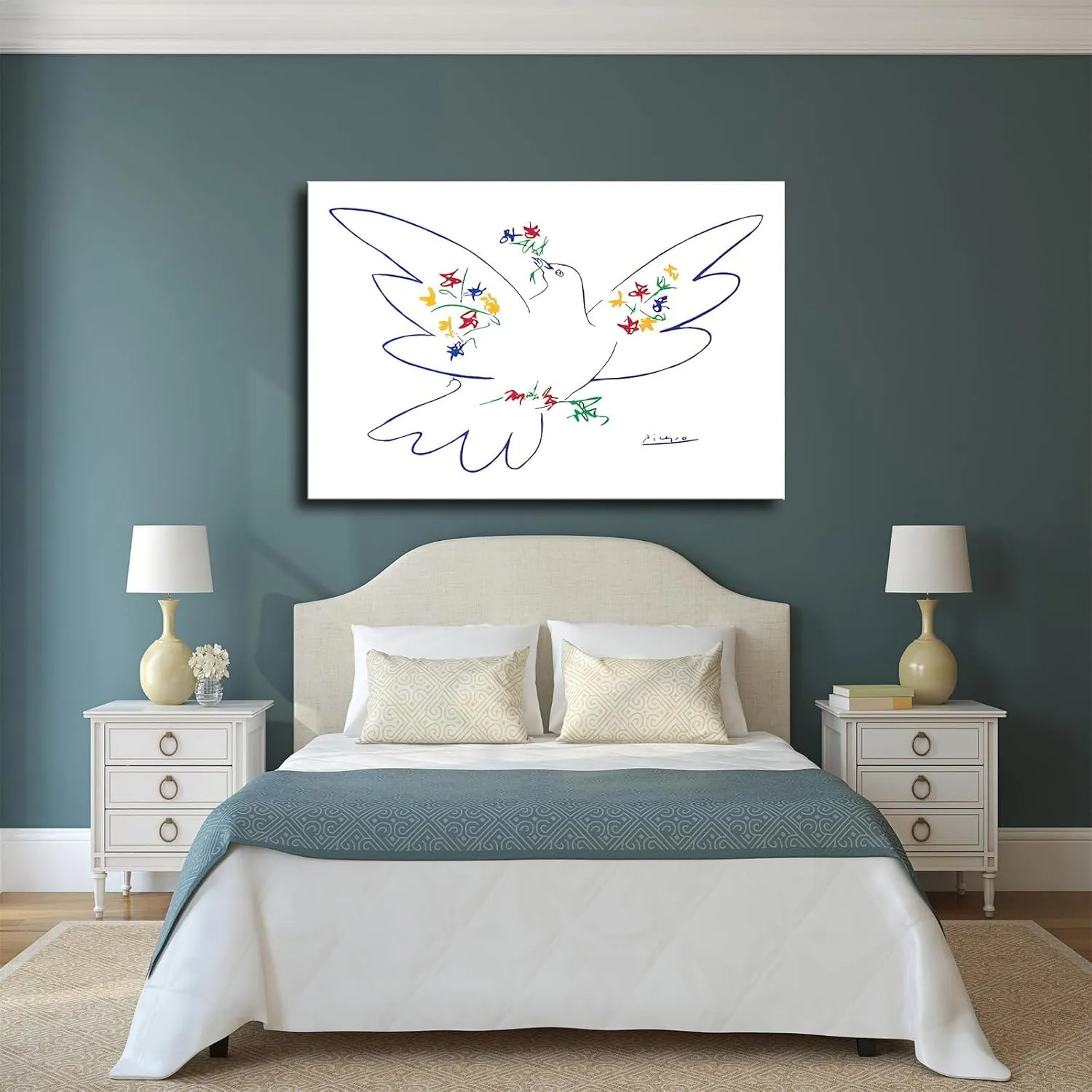 Dove of Peace Art Print By Pablo Picasso Poster Print Canvas Painting Wall Art for Living Room Bedroom Office Decoration (24×36inch_Framed)