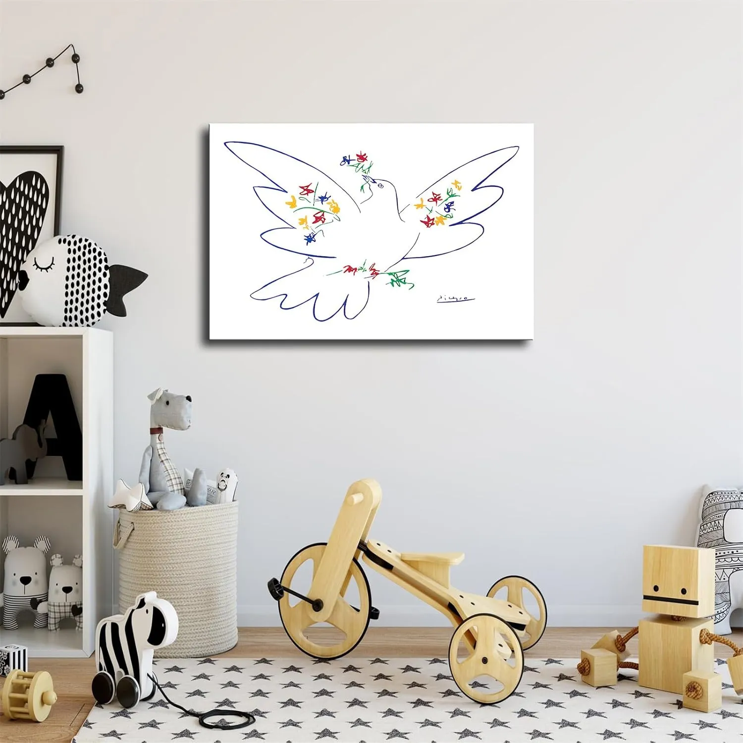 Dove of Peace Art Print By Pablo Picasso Poster Print Canvas Painting Wall Art for Living Room Bedroom Office Decoration (24×36inch_Framed)