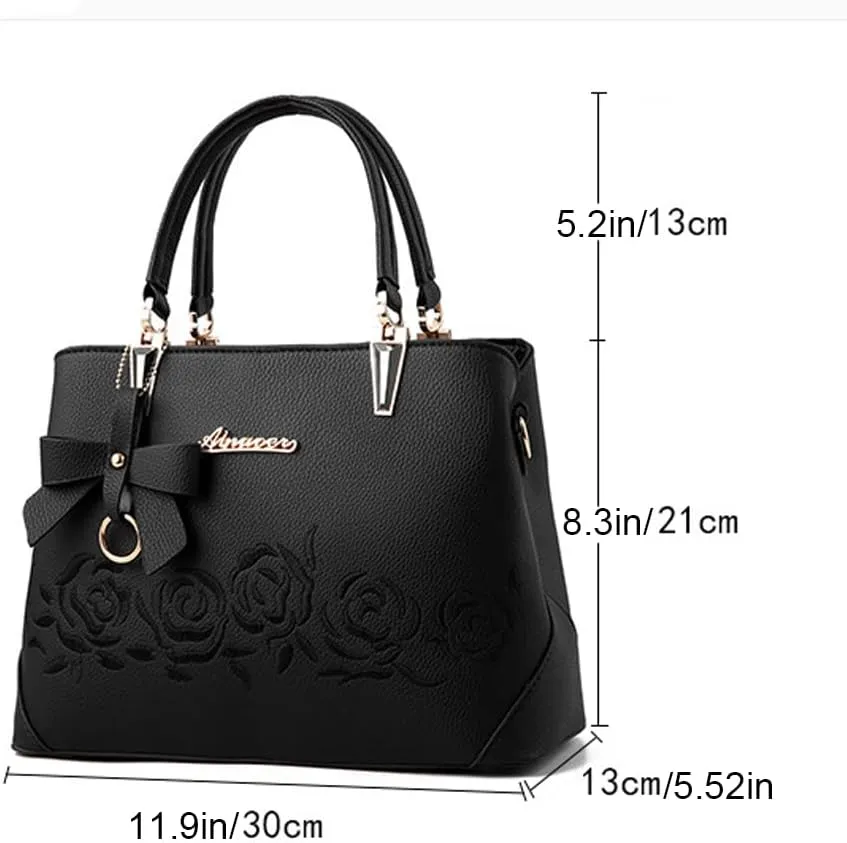 Downupdown Top Handle Bag Women Handbags Faux Leather Satchel Flower Embroidery Purse Medium Tote Bags Crossbody Shoulder Bag