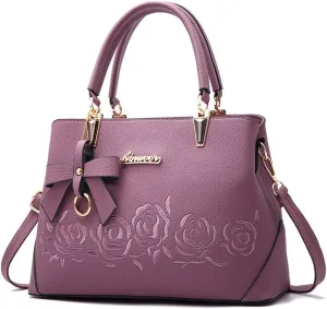 Downupdown Top Handle Bag Women Handbags Faux Leather Satchel Flower Embroidery Purse Medium Tote Bags Crossbody Shoulder Bag