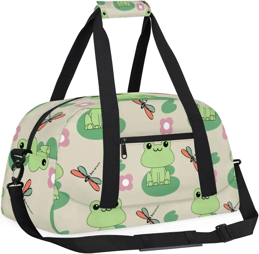 Dragonfly Frog Boys Girls Gym Bag Dance Perform Training Duffel Bags Weekender Carry-On Tote Luggage Bag Ideal for School Practice or Overnight Trips