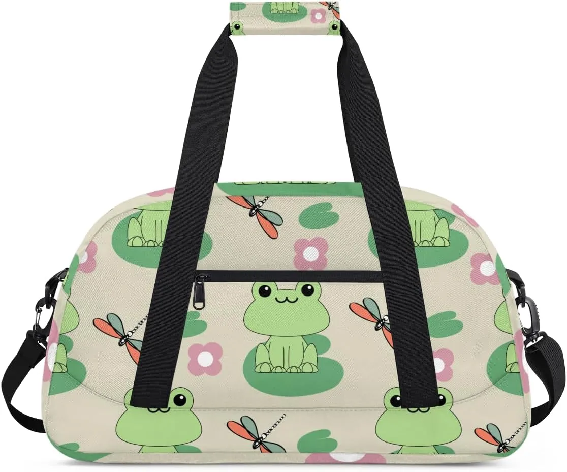 Dragonfly Frog Boys Girls Gym Bag Dance Perform Training Duffel Bags Weekender Carry-On Tote Luggage Bag Ideal for School Practice or Overnight Trips