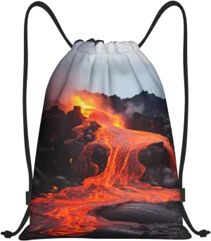 Drawstring Backpack Waterproof String Bag Red Hot Lava from Kilauea Volcano Sport Gym Sackpack Lightweight Cinch Bag