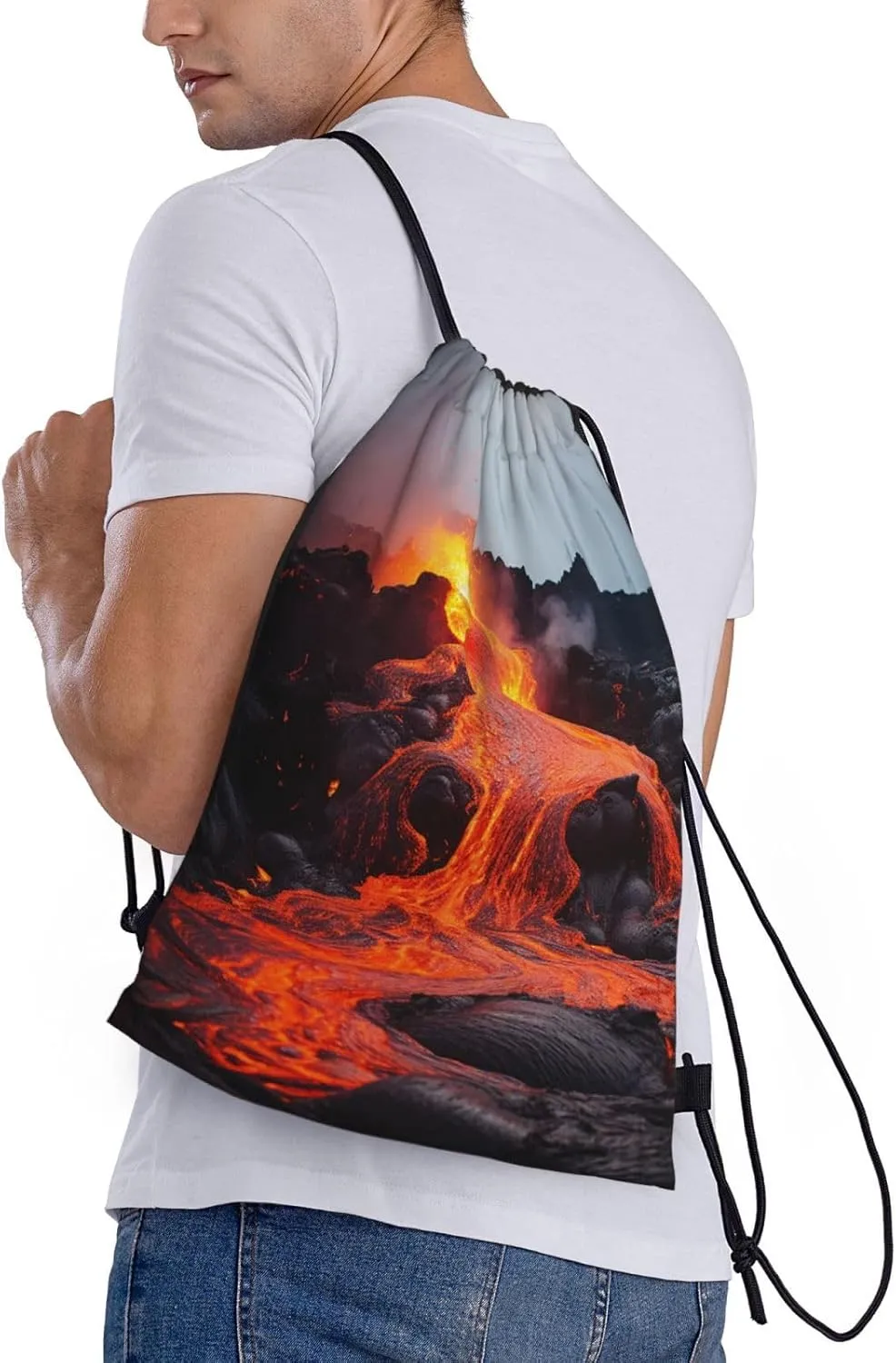 Drawstring Backpack Waterproof String Bag Red Hot Lava from Kilauea Volcano Sport Gym Sackpack Lightweight Cinch Bag