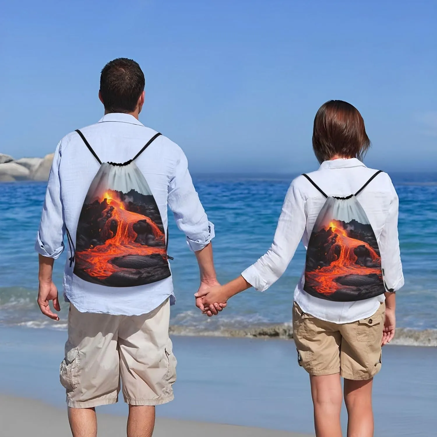 Drawstring Backpack Waterproof String Bag Red Hot Lava from Kilauea Volcano Sport Gym Sackpack Lightweight Cinch Bag