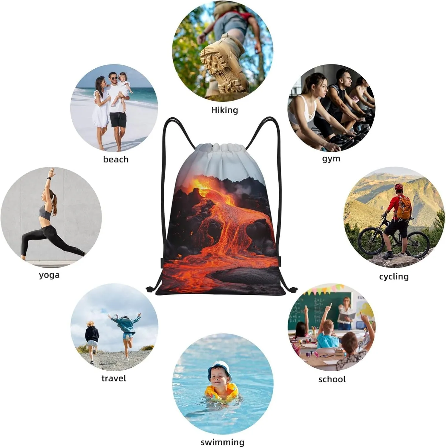 Drawstring Backpack Waterproof String Bag Red Hot Lava from Kilauea Volcano Sport Gym Sackpack Lightweight Cinch Bag