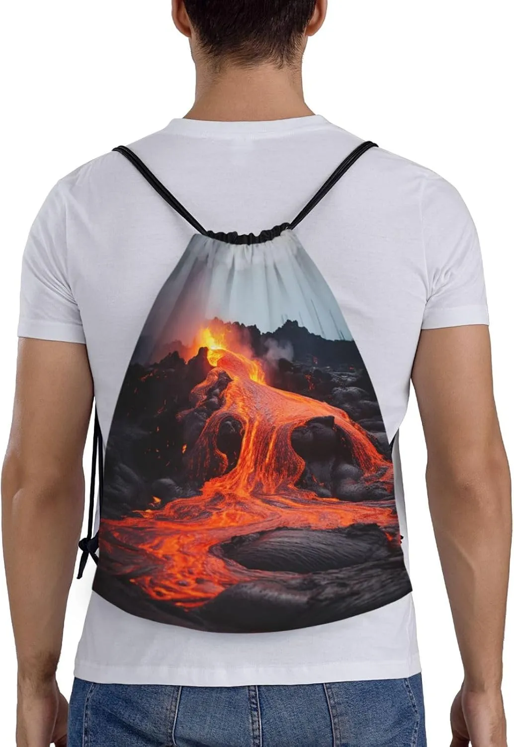 Drawstring Backpack Waterproof String Bag Red Hot Lava from Kilauea Volcano Sport Gym Sackpack Lightweight Cinch Bag