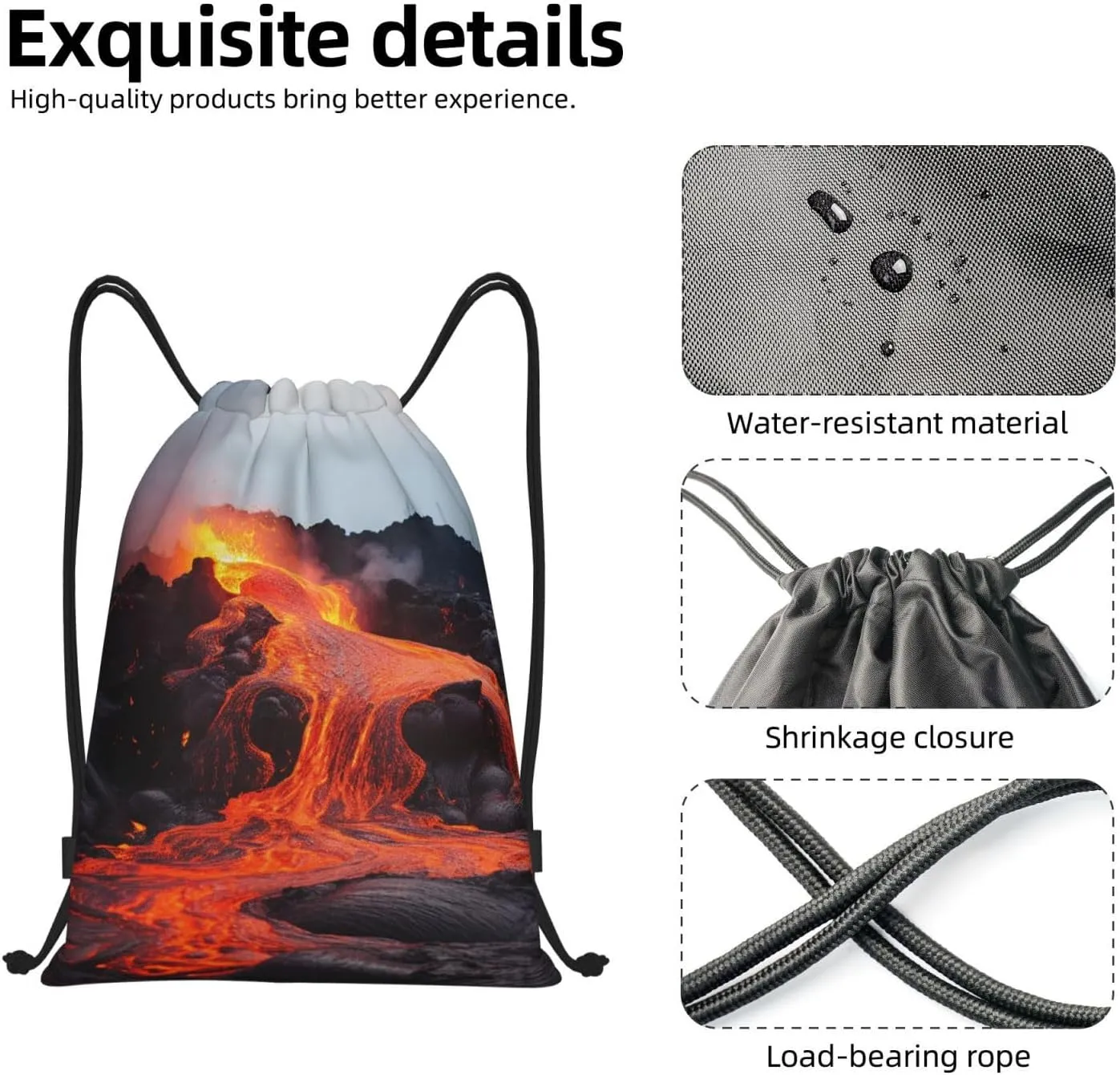 Drawstring Backpack Waterproof String Bag Red Hot Lava from Kilauea Volcano Sport Gym Sackpack Lightweight Cinch Bag