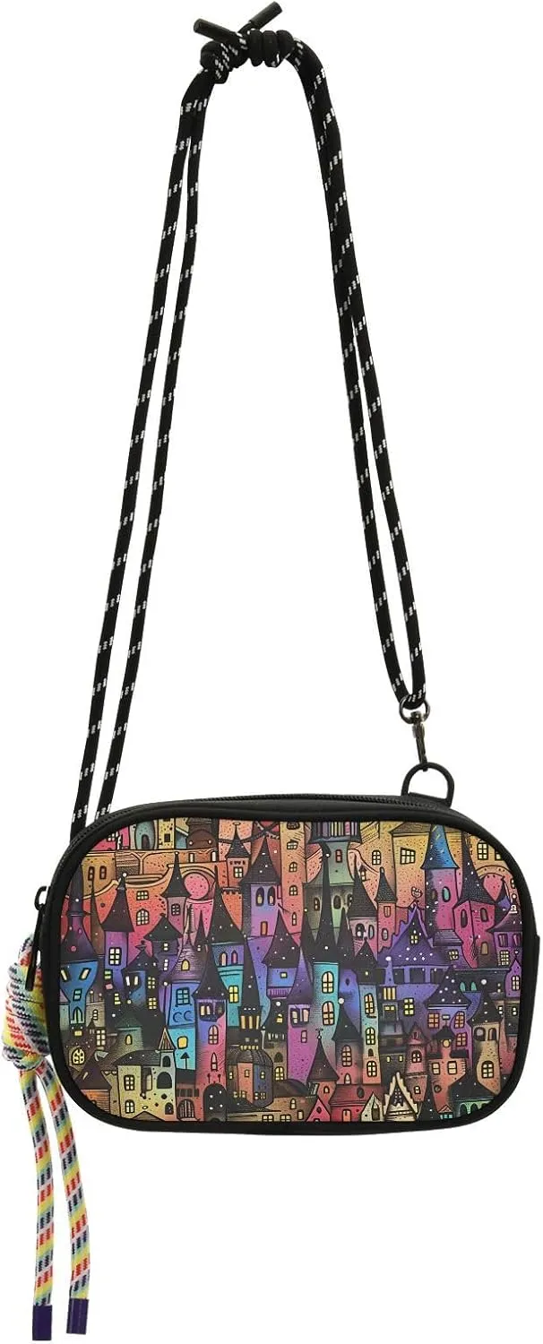 Dream Castle Animation Style Small Crossbody Bag for Mens Trendy with Adjustable Strap Casual Phone Chest Bag Go shopping
