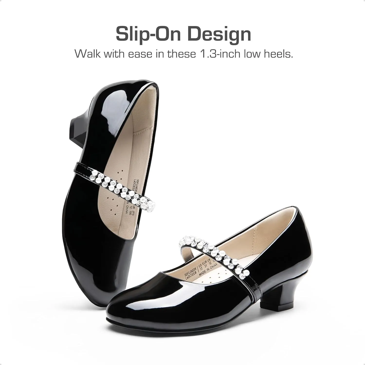 DREAM PAIRS Girls Dress Shoes Low Heels for Little Big Girl Mary Jane Shoes with Pearl Rhinestones Flower Girl Pumps Princess Wedding Party