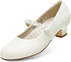 DREAM PAIRS Girls Dress Shoes Low Heels for Little Big Girl Mary Jane Shoes with Pearl Rhinestones Flower Girl Pumps Princess Wedding Party